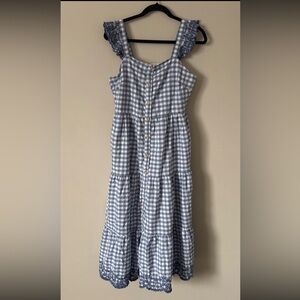 Shabby chic Women's Gingham Tiered Maxi Dress, Us Size‎ 8(M) Ruffle Sleeves Blue